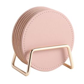 Leather Cork Insulated Pad Home Dining Mat With Bracket Coaster (Color: Pink)