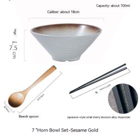 Household Ceramic Large Ramen Bowl Tableware Set (Option: 7inch Sesame Gold Package)
