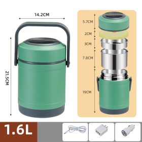 4 Stainless Steel Heated Plug-in USB Insulated Lunch Box (Color: Green)