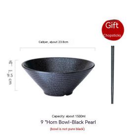 Household Ceramic Large Ramen Bowl Tableware Set (Option: 9inch Vintage Black Pearl)