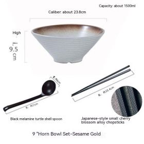 Household Ceramic Large Ramen Bowl Tableware Set (Option: 9inch Sesame Gold Bowl Set)