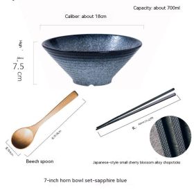 Household Ceramic Large Ramen Bowl Tableware Set (Option: 7inch Sapphire Blue Package)
