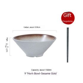Household Ceramic Large Ramen Bowl Tableware Set (Option: 9inch Fashion Sesame Gold)