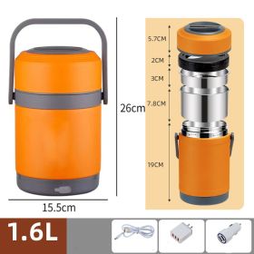 4 Stainless Steel Heated Plug-in USB Insulated Lunch Box (Color: Orange)