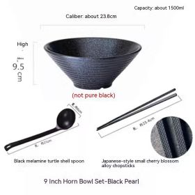Household Ceramic Large Ramen Bowl Tableware Set (Option: 9inch Black Pearl Bowl Set)